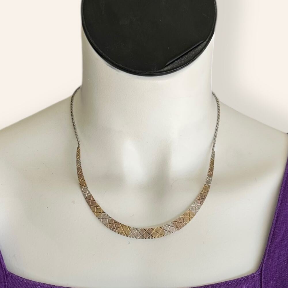 925 JCM Italy Sterling Silver Tri-Color Gold/Rose-Gold Plated Necklace 16.5”